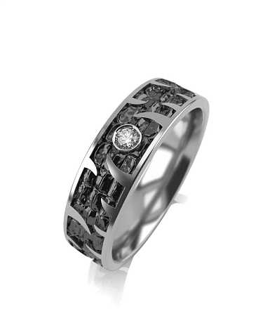 Кольцо из белого золота с черной керамикой и бриллиантом SF5-к24кч-1бр/б