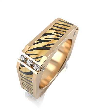 Кольцо из серебра с позолотой, керамикой и фианитами SF-к107/жс