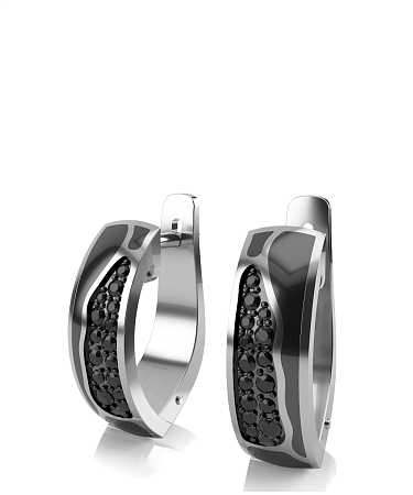 Серьги из серебра с черной керамикой и черными фианитами KI-с14кч/с