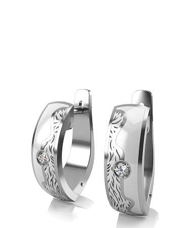 Серьги из серебра с белой керамикой и фианитами SF-с1кб/с