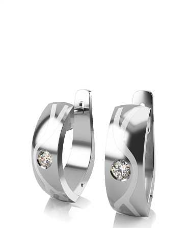 Серьги из серебра с белой керамикой и фианитами KI-с3кб/с