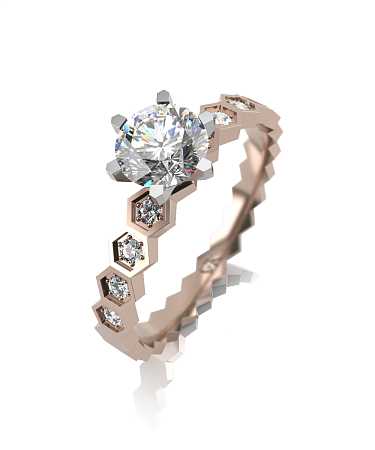 Помолвочное кольцо из комбинированного золота с выращенными бриллиантами ВН-18-5/бк