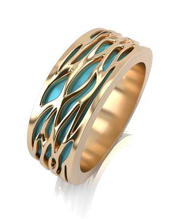 Обручальное кольцо из желтого золота с голубой керамикой ОК-к1кг/ж