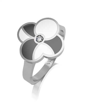 Кольцо из белого золота с керамикой и фианитом HP-к112-1ф/б