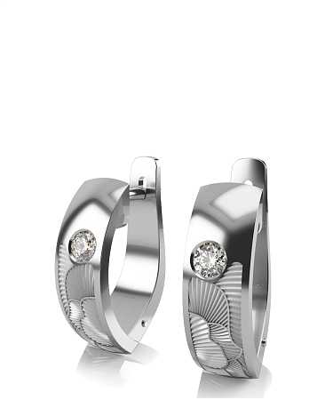 Серьги из серебра с белой керамикой и фианитами KI-с11кб/с