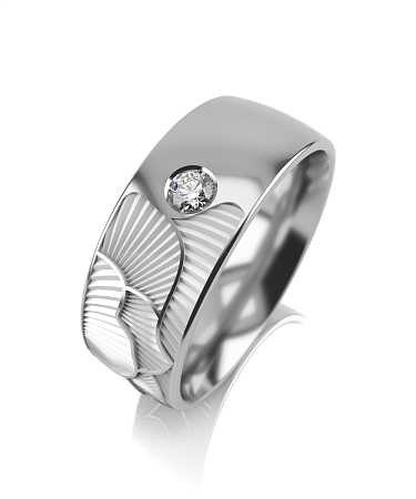 Кольцо из серебра с белой керамикой и фианитом KI-к11кб-1ф/с