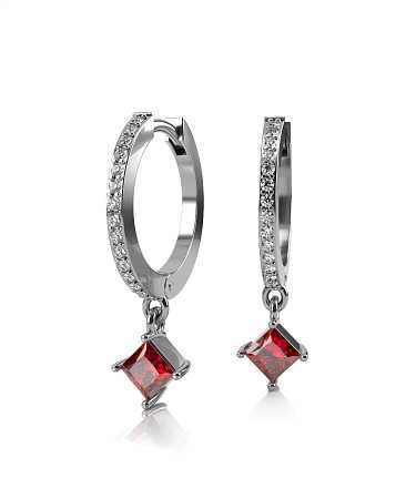 Серьги из белого золота с бриллиантами и гранатами ШД-с42/б