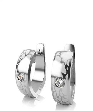 Серьги из серебра с белой керамикой и фианитами KI-с16кб/с