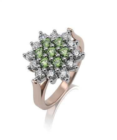 Кольцо из комбинированного золота с изумрудами и бриллиантами К794избр/бк