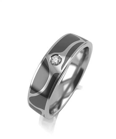 Кольцо из белого золота с керамикой черного цвета и бриллиантом KI5-к1кч-1бр/б