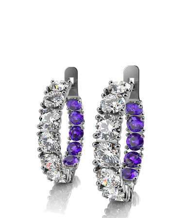 Серьги из белого золота с муассанитами и танзанитами МТ-с20бтн/б