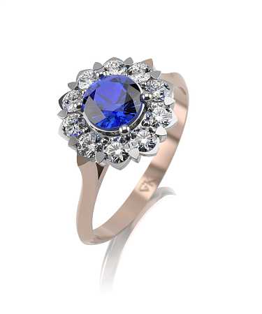 Кольцо из комбинированного золота с сапфиром и выращенными бриллиантами ЦТ-к10спвбр/бк