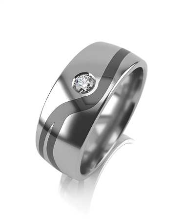 Кольцо из серебра с черной керамикой и фианитом KI-к3кч-1ф/с