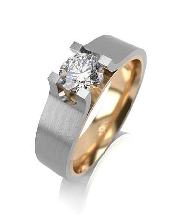 Помолвочное кольцо из комбинированного золота с муассанитом МТ-к14/бж