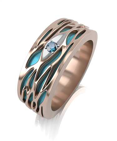 Обручальное кольцо из красного золота с голубой керамикой и топазом ОК-к1кг-1тп/к