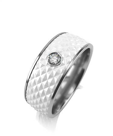 Кольцо из серебра с белой керамикой и фианитом SF-к3кб/с