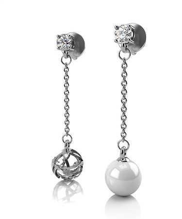Серьги из белого золота с жемчугом и бриллиантами HP-с156-бржб/б