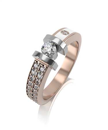 Кольцо из комбинированного золота с керамикой и бриллиантами НЭ-к6кб/бк