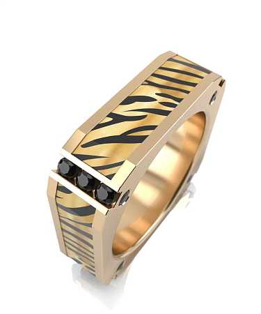 Кольцо из серебра с позолотой, керамикой и черными фианитами SF-к107-20чф/жс