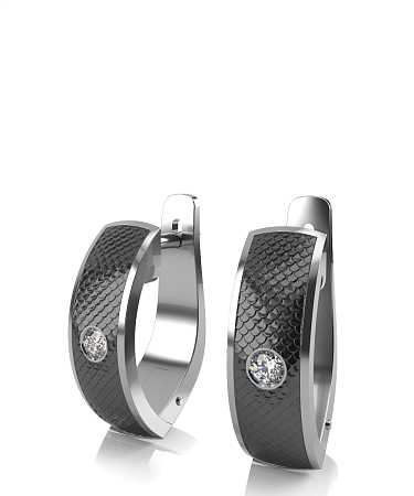 Серьги из серебра с черной керамикой и фианитами SF-с23кч/с