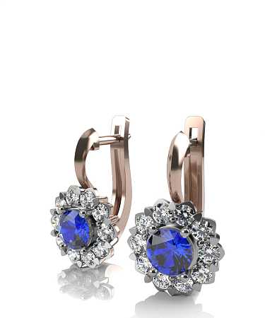 Серьги из красного золота с сапфирами и выращенными бриллиантами ЦТ-с10спвбр/к