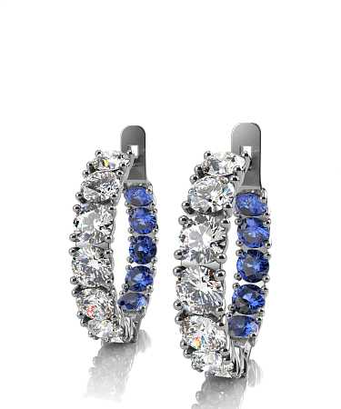 Серьги из белого золота с муассанитами и гидротермальными сапфирами МТ-с20бсп/б