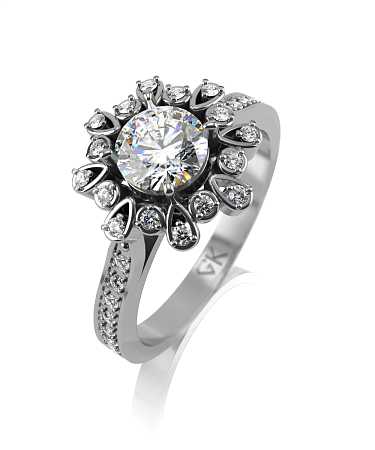 Помолвочное кольцо из белого золота с муассанитами МТ-к13/б