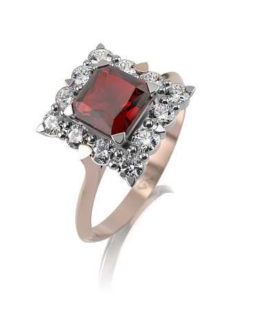 Кольцо из комбинированного золота с рубином и выращенными бриллиантами ЦТ-к12рвбр/бк