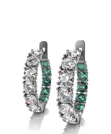 Серьги из белого золота с муассанитами и гидротермальными изумрудами МТ-с20биз/б