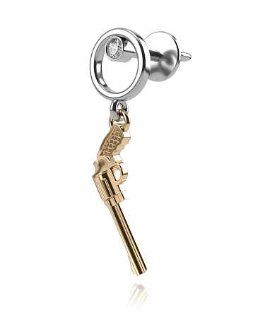 Серьга из комбинированного золота с фианитом HP-с130-1ф/бж