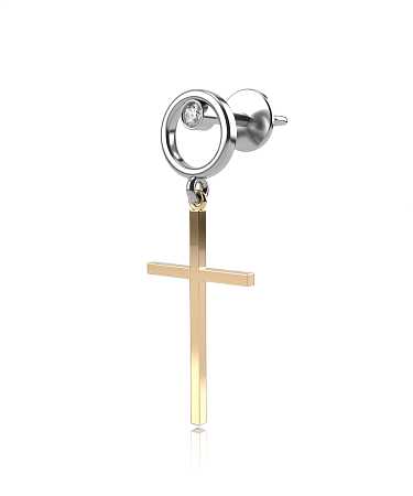 Серьга из комбинированного золота с фианитом HP-с126-1ф/бж