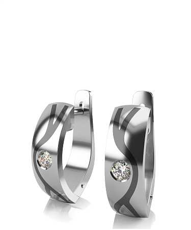 Серьги из серебра с черной керамикой и фианитами KI-с3кч/с