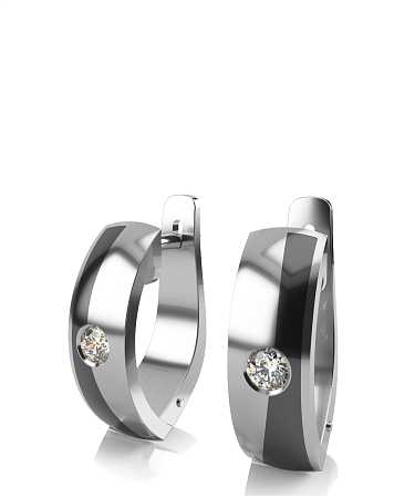 Серьги из серебра с черной керамикой и фианитами KI-с7кч/с