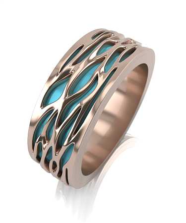 Обручальное кольцо из красного золота с голубой керамикой ОК-к1кг/к