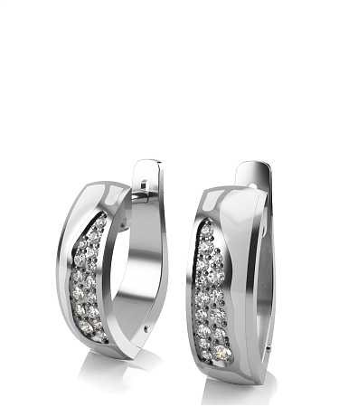 Серьги из серебра с белой керамикой и фианитами KI-с14кб/с