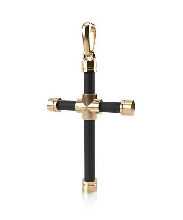 Крест из желтого золота с карбоном FJ-кр200/ж