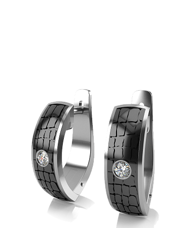 Серьги из серебра с черной керамикой и фианитами SF-с26кч/с