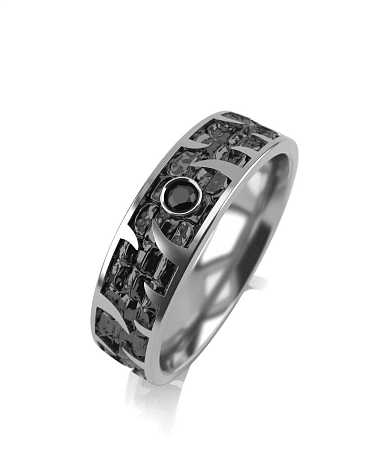 Кольцо из белого золота с черной керамикой и черным бриллиантом SF5-к24кч-1чбр/б