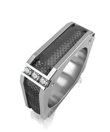 Кольцо из серебра с черной керамикой и фианитами SF-к109/с