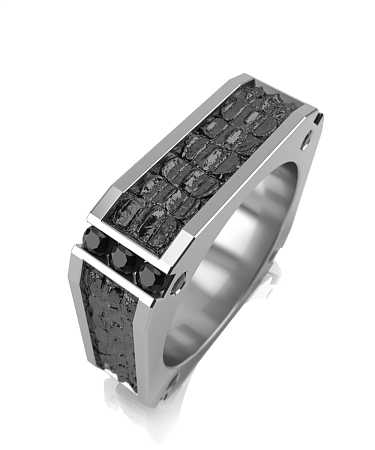 Кольцо из серебра с черной керамикой и черными фианитами SF-к104кч/с