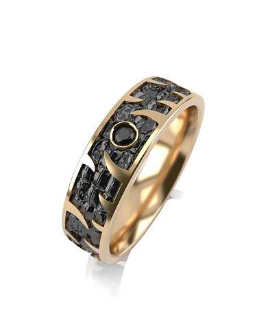 Кольцо из желтого золота с черной керамикой и черным бриллиантом SF5-к24кч-1чбр/ж