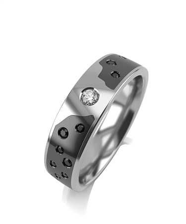 Кольцо из белого золота с керамикой черного цвета и бриллиантами KI5-к10кч-32бр/б