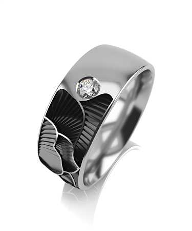 Кольцо из серебра с черной керамикой и фианитом KI-к11кч-1ф/с