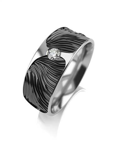 Кольцо из серебра с черной керамикой и фианитом KI-к17кч-1ф/с