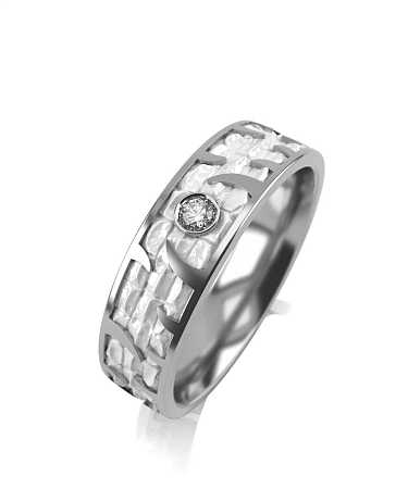 Кольцо из белого золота с белой керамикой и бриллиантом SF5-к24кб-1бр/б