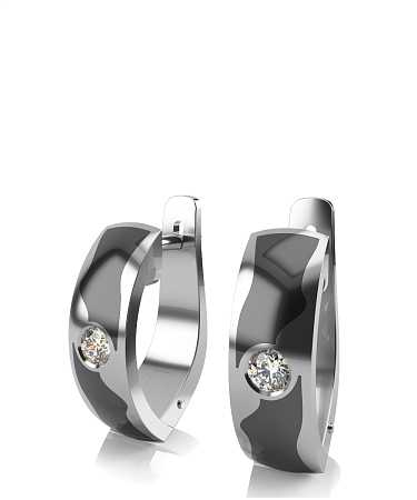 Серьги из серебра с черной керамикой и фианитами KI-с5кч/с