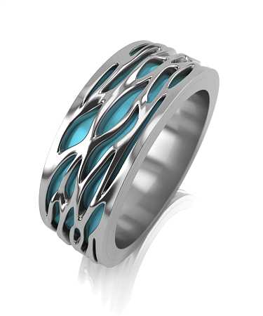 Обручальное кольцо из белого золота с голубой керамикой ОК-к1кг/б