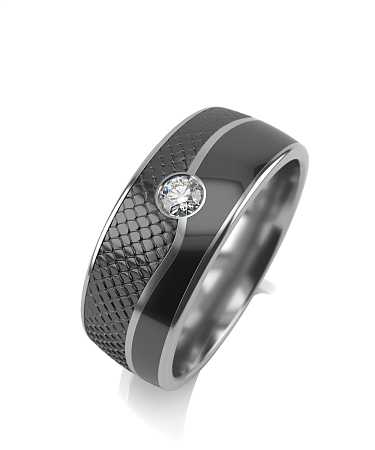 Кольцо из серебра с черной керамикой и фианитом SF-к12/с