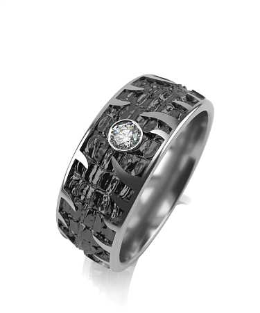 Кольцо из серебра с черной керамикой и фианитом SF-к24кч/с 