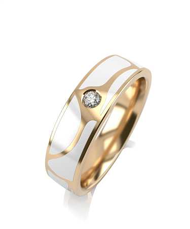 Кольцо из желтого золота с керамикой белого цвета и бриллиантом KI5-к1кб-1бр/ж
